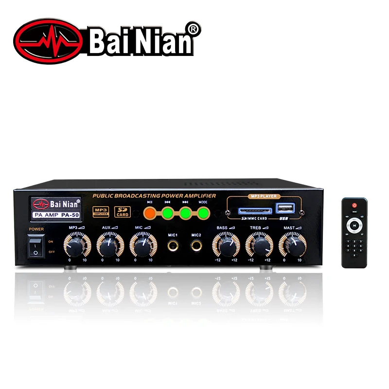 

Bai Nian Public Address System Audio PA Amplifier Power Home Stereo Sound Receiver Mixer Karaoke System Speaker 100V Output,, Black