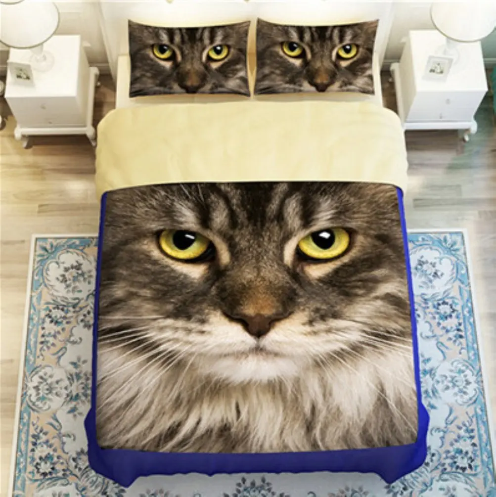 Bobbycool 3D Meow Star People Bedding Sets Comforter Black Gray Cotton Kids Bed Sheet Bed Cover Pillow Sets