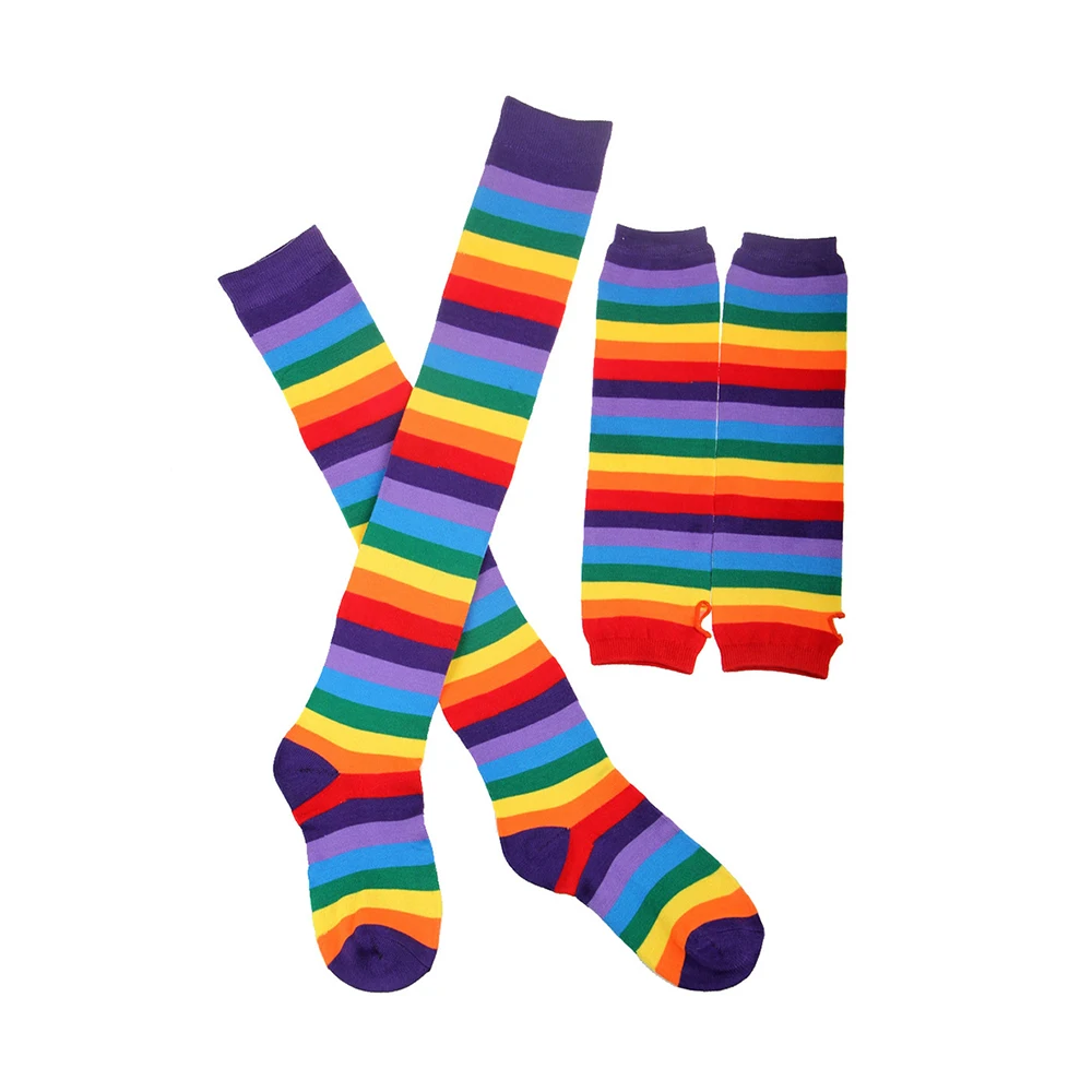 

CYSHMILY Factory direct sale Extra Colorful Long Gloves Rainbow Striped Holiday Set Socks, N/a