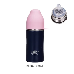 Image of DK002 230ml/8oz Food grade 18/8 stainless steel baby feeding bottle with silicone nipple & lid