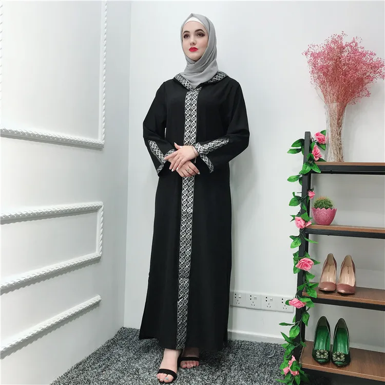 

Hot sale high quality crepe fabric muslim women black open abaya muslim abaya