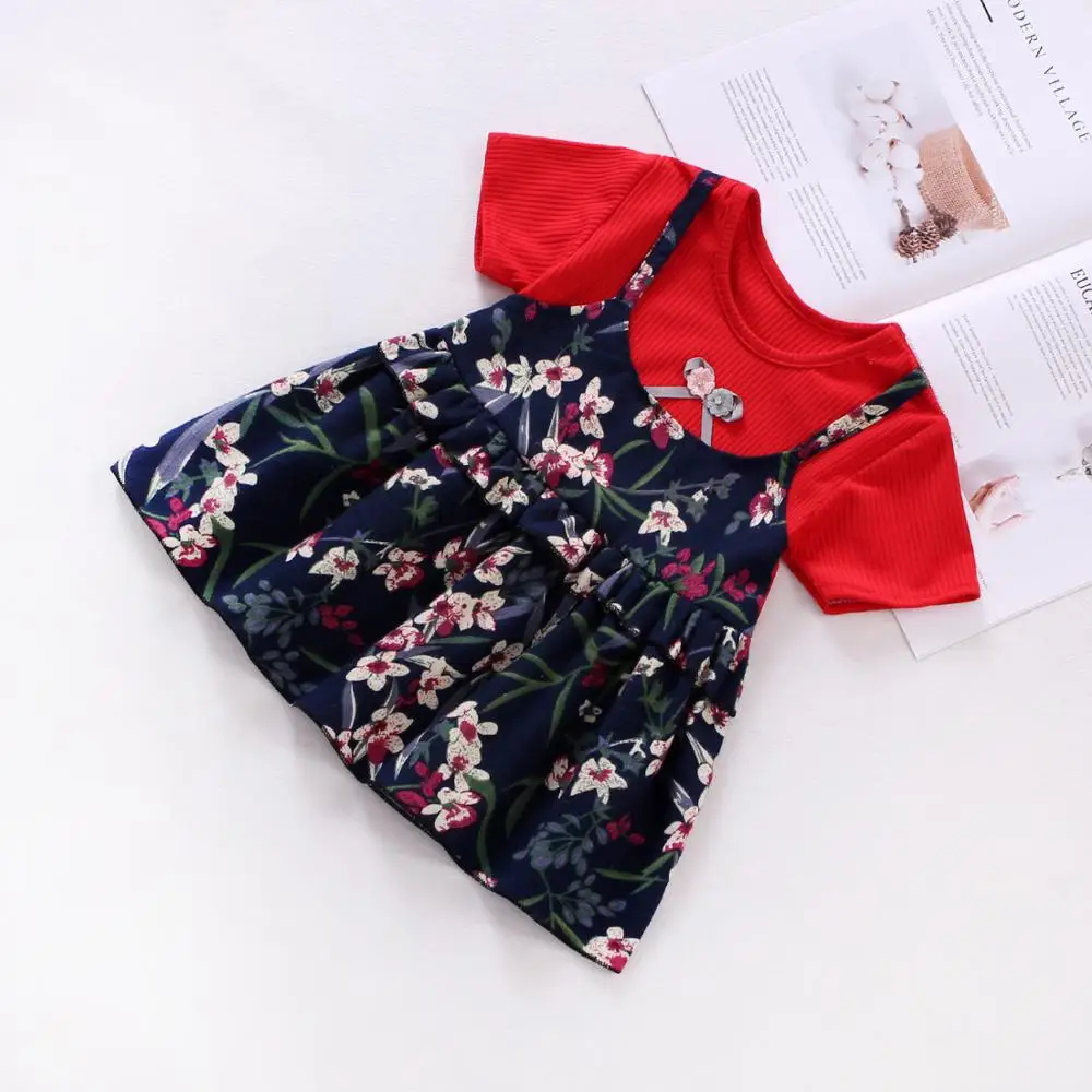 

Kids 2021 Summer Hot Sale Wholesale Print Flowers One Piece Dress For 6-36M Girls Children Clothing, Pink