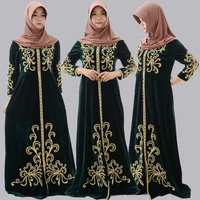 

2019 Dubai Velvet Abaya Satin Floral Islamic Clothing Wholesale Cloth Turkey Design robe de soiree Beaded