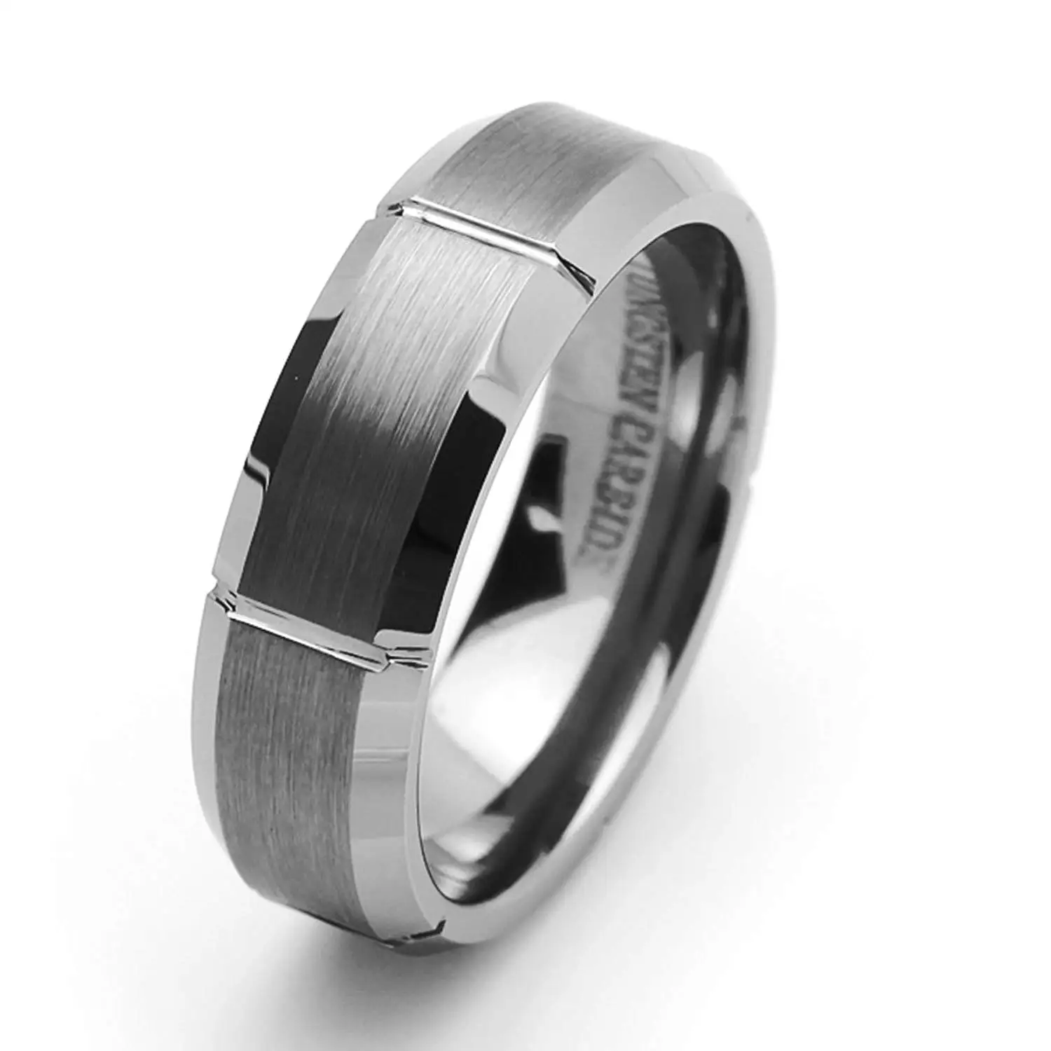 Double Accent 6MM Comfort Fit Tungsten Carbide Wedding Band Domed ...
