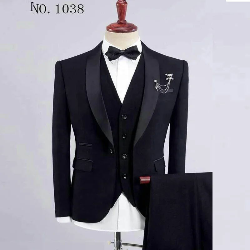 

High quality 3 pieces black wedding party business man suit in stock MMSB1