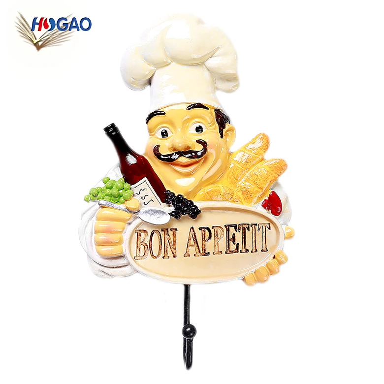 Handmade wholesale resin hook chef kitchen hanging ornaments handbag wall hanging kitchen hook