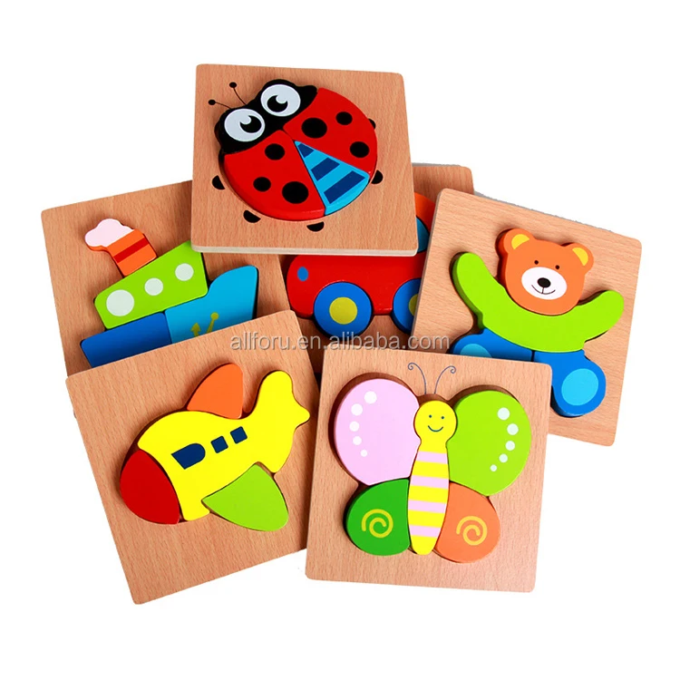 Baby Kids Cartoon Animal Design Wooden Block Puzzle Game Educational Toy、2018 
