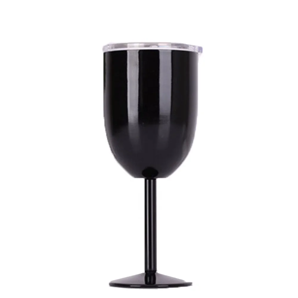 

10oz unbreakable double wall stainless steel insulated metal wine cups goblet wine glass with lid wine tumbler, Customized colors acceptable
