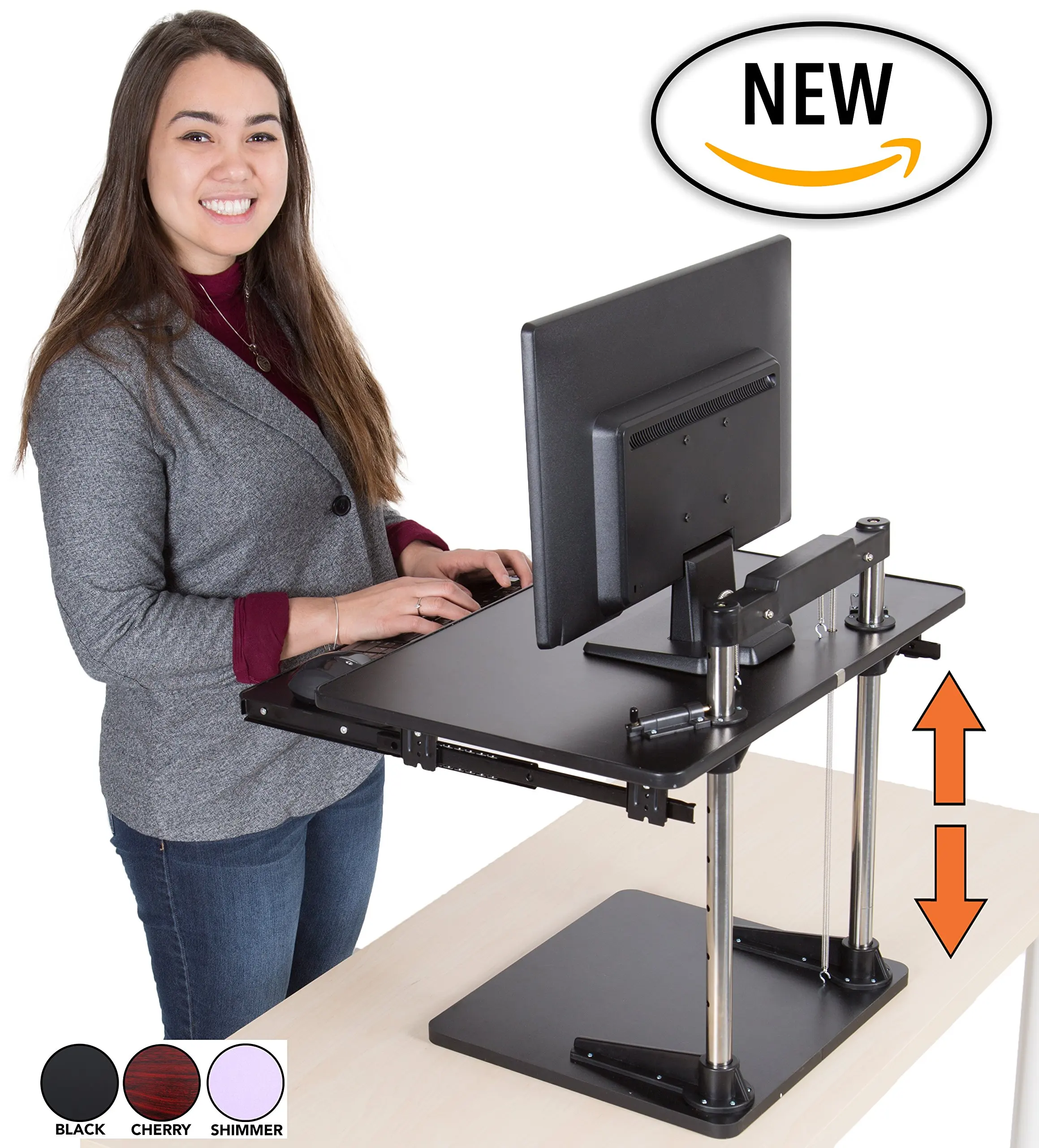 The UpTrak Metro Standing Desk & Bonus Keyboard Tray | Sit-to-Stand Desk Converter by Award-Winning Stand Steady | Spring-Assisted LIFT! Height Adjustable Sit Stand Desk! (Shimmer)