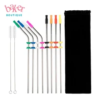 

Amazon Hot Sale Custom Stainless Steel Straw with Silicone Tips and Velvet bag
