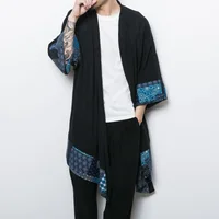 

New male loose shawl cardigan coat China style men's cotton linen trench jacket long kimono windbreaker coat