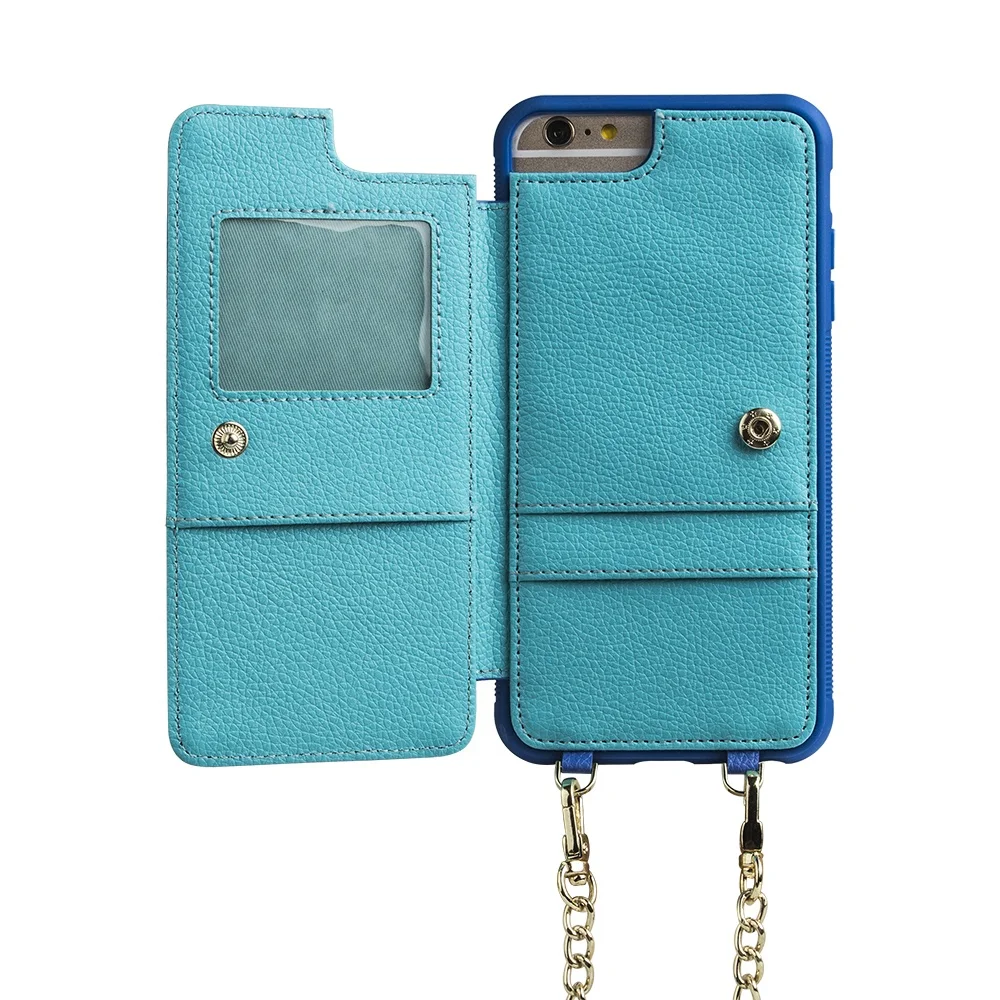 

High Quality PU Leather Crossbody Purse Bag for Cell Phone Case Crossbody with Golden Long Shoulder Strap for Iphone Xs Max, Custom