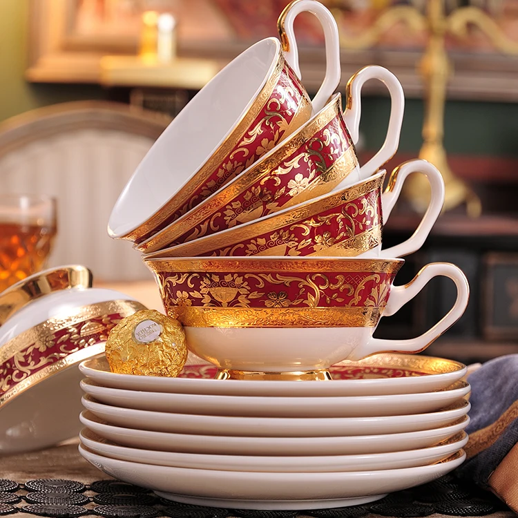 P&T Ware European style dinnerware Bone China gold rim coffee set
