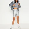 Dark Grey Vinyl Long Sleeve Puffer Zipper Up Fashion Women Winter Coats Jacket