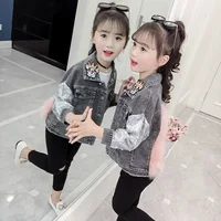 

Ivy10398A Girls unicrom denim jacket autumn 2019 sequin design kids outwear coats