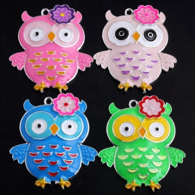 

RP-133 Owl Alloy Custom Enamel Chunky Pendant Charms for Kids Necklace Bubblegum Jewelry 48x42MM