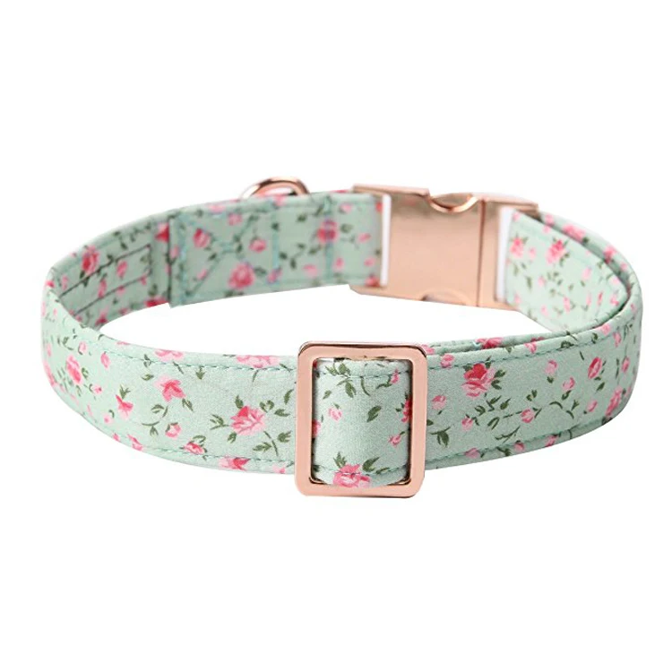 Custom Rose Gold Metal Buckle Fancy Dog Collars With Flower Print Buy