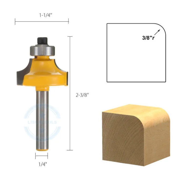 Ln019 4pc 1/4 Inch Round Over Edging Router Bit Set 1/4",1/8'',3/8