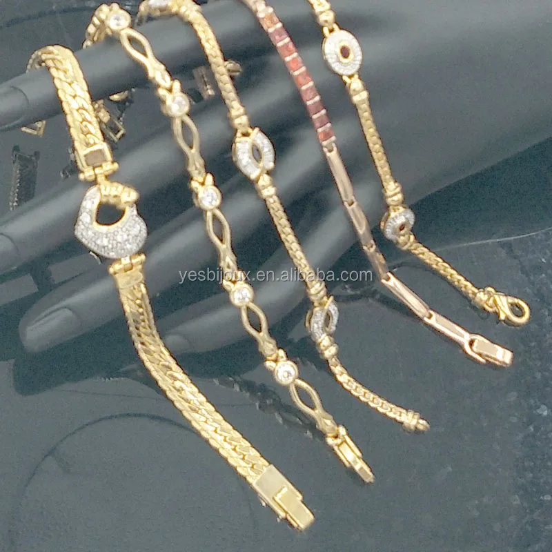 

cute girl fashion gold bracelet with gemstone setting bijoux