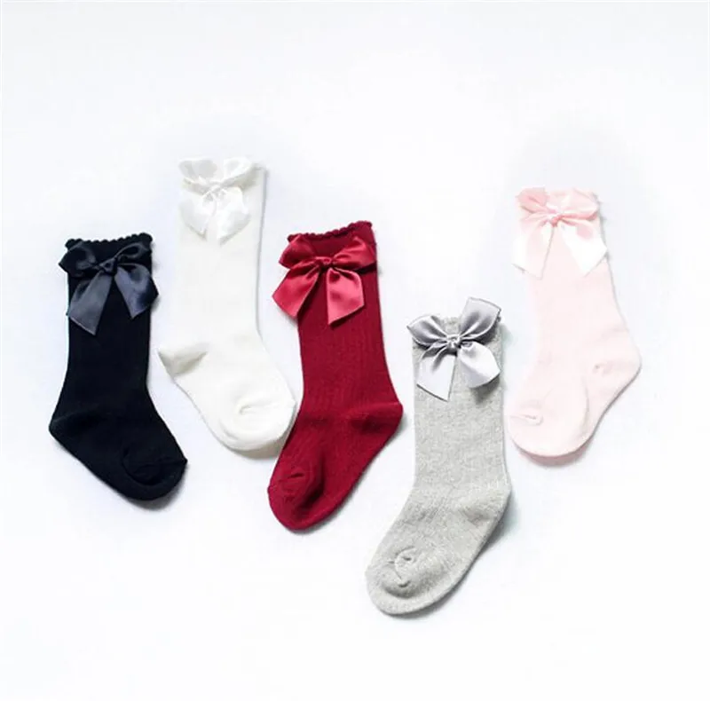 

New Kids Girls Big Bow Soft Cotton Lace Baby Socks Kids Beautiful Comfortable Socks, Grey pink white blue