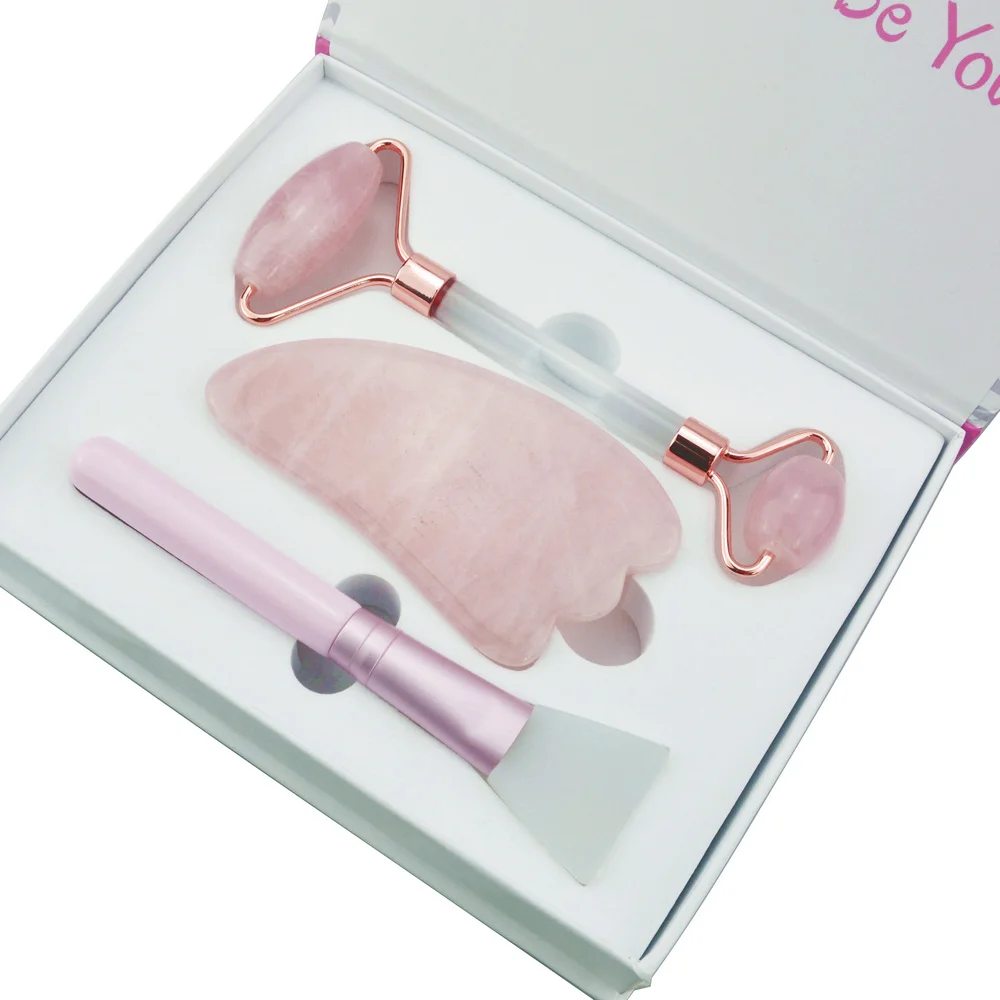 

2019 Face lift Acrylic Rose quartz facial massage roller