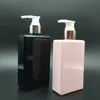 empty plastic containers 250ml black pink shampoo pump beauty cream square pet bottle