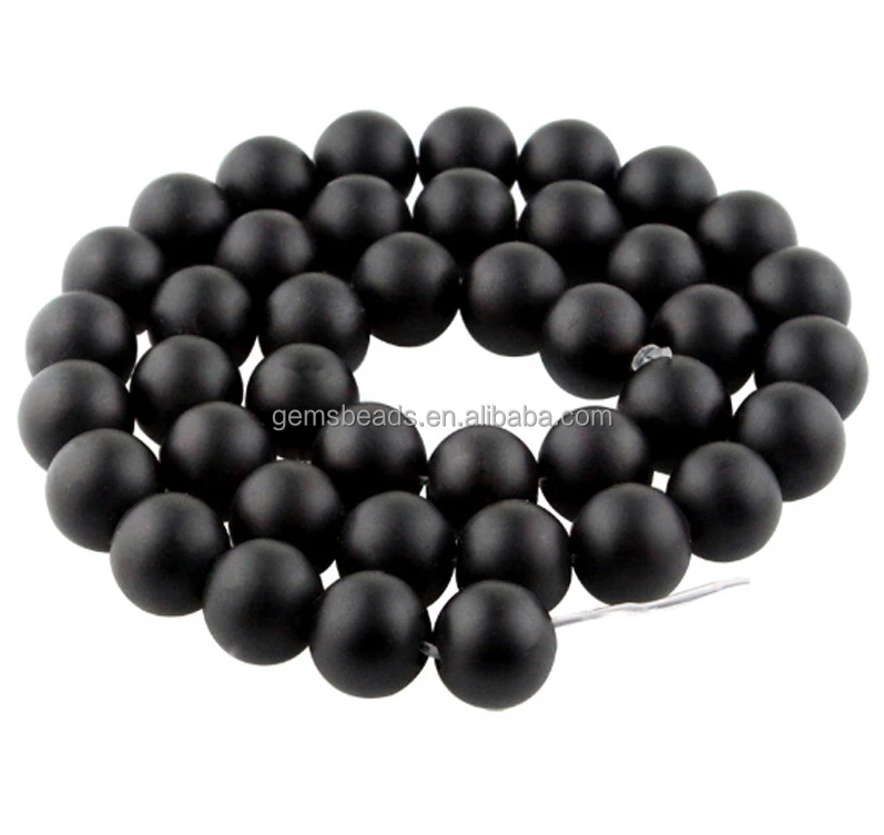 

Gemstone matte black onyx round beads in 16 inch loose strand