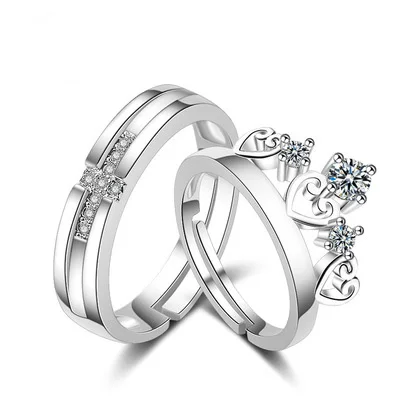 

New arrival simple style white zircon 925 sterling silver plated couple rings for women wedding bands ring, Picture