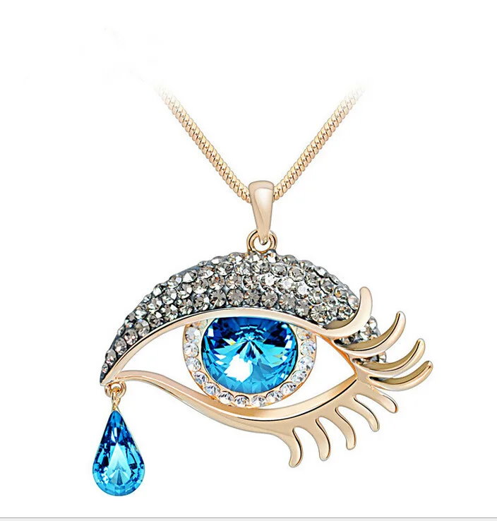 

Fashion Magic Crystal Teardrop Necklace long eyelashes eyes sweater chain wholesale fashion jewelry pendant necklace