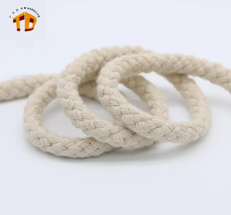 

Wholesale Hollow Braided Cotton Rope 8mm 8 strands Beige Color Macrame Cord, Custom color