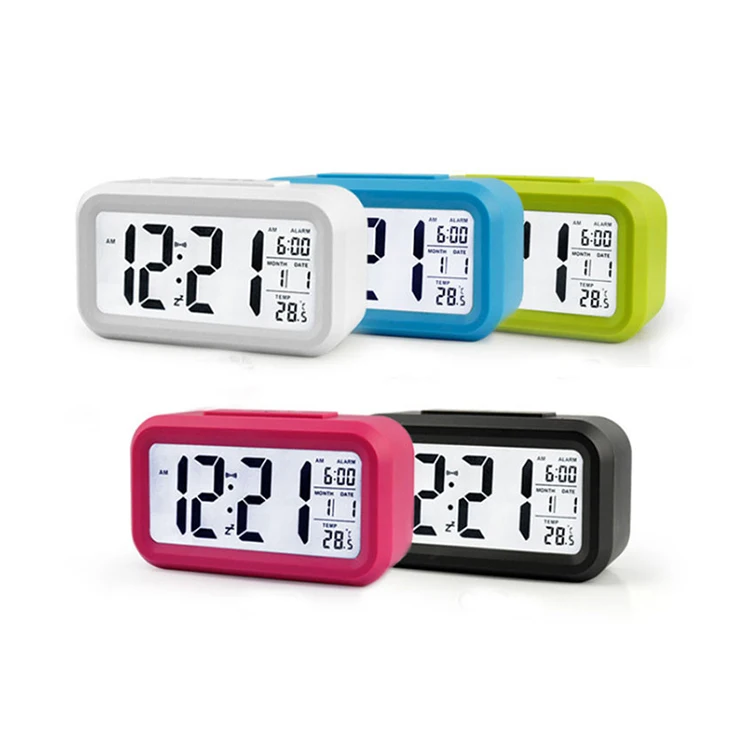 

Hot Sale Large LCD Display Digital Alarm Smart light Sensor Technology Alarm Clock, Black/white/blue/green/pink