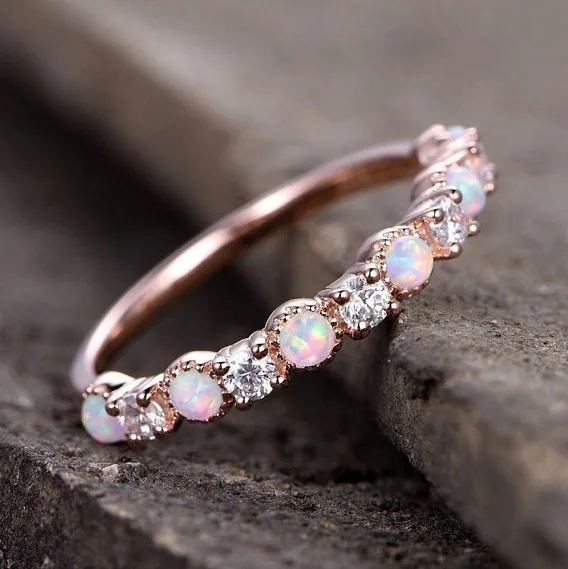 

New Opal Wedding Ring Rose Gold Color Zircon Vintage Opal Engagement Rings for Women Jewelry Dropship