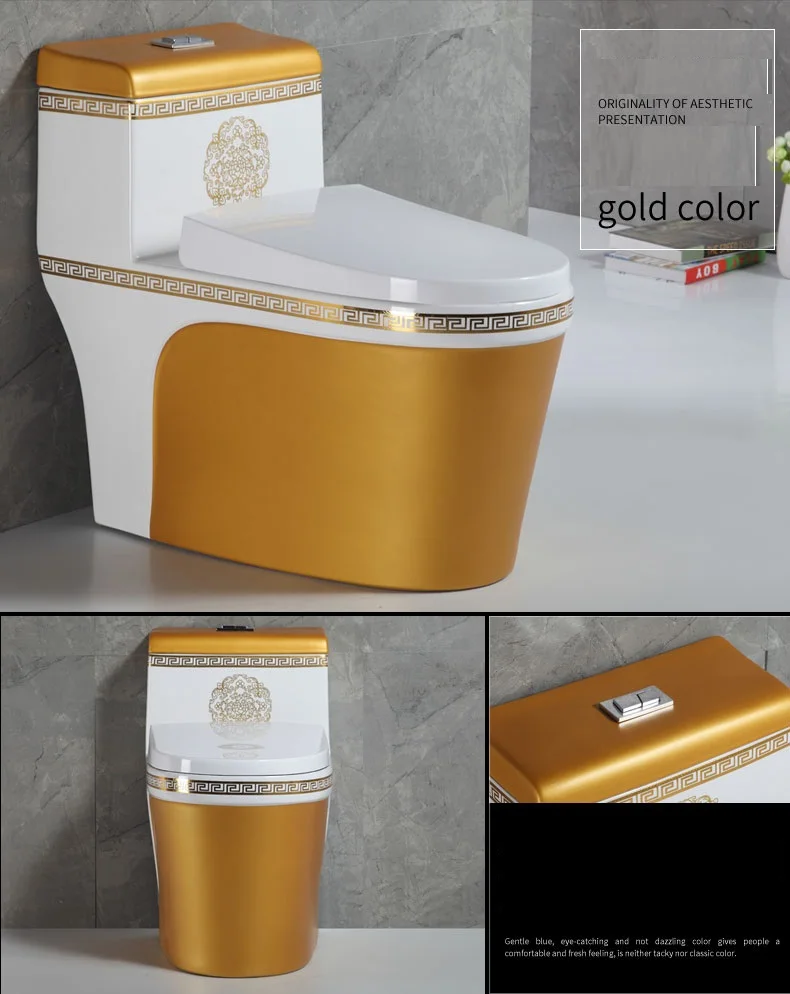 GILDED  ONE PIECE CERAMIC WATER CLOSET WITH PURPLE BLACK GOLDEN AND OTHER CUSTOMIZED COLORS