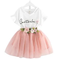 

Lovely Fashion Summer 3-7 Years Girls 2 pcs/Set Party Clothing T-shirt Short Skirt Suits for Girls Clothes