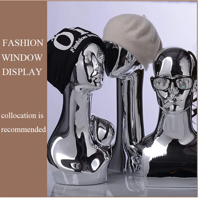 

XINJI Fashion Chrome Silver Female Mannequin heads Wig Display Head Dummy Head, As picture(any colors are available)