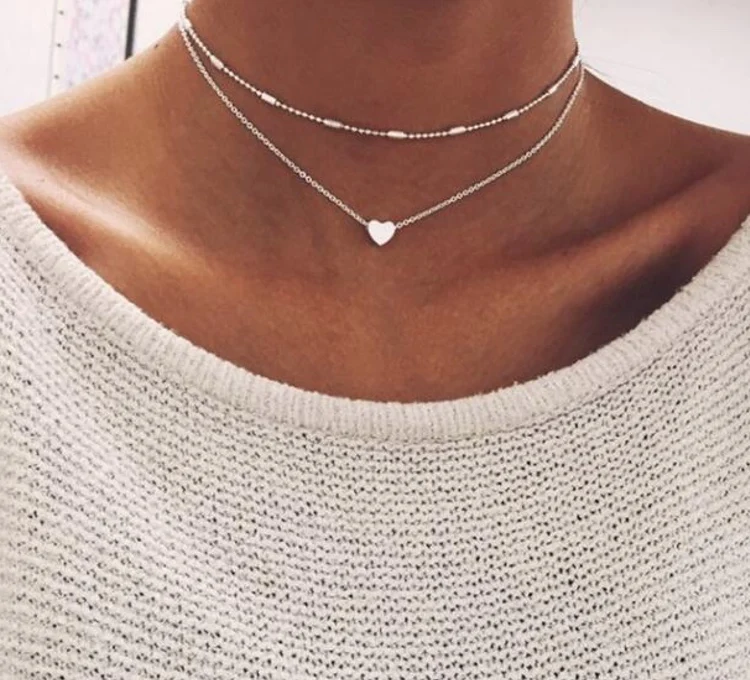

Cheap Jewelry Choker Double Layered Necklace Heart