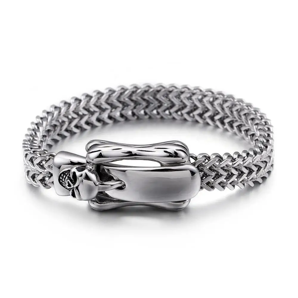 

KALEN Wholesale Stainless Steel 23cm Skull Charm Mesh Chain Bracelets For Men