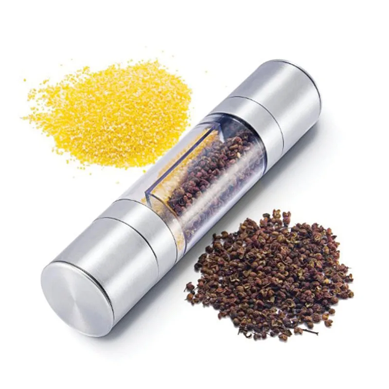 

Amazon New Hot Selling Highest Quality 2 in 1 Stainless Steel Salt Mill and Pepper Grinder, Sliver