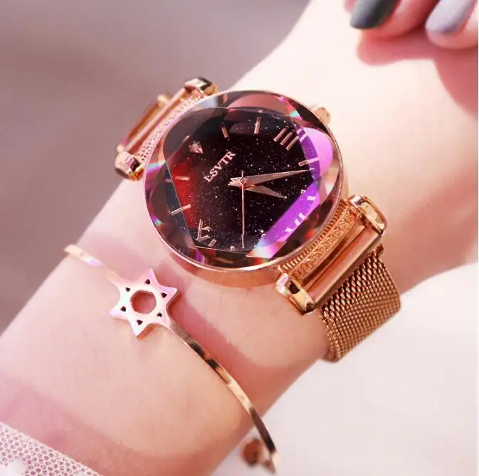 

Starry Sky Watch Magnet Watch For Girls Lazy Shining Quartz Wristwatches, As picture 4 color