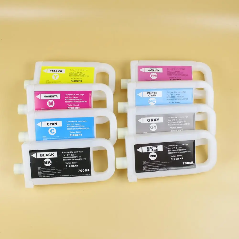 

Hot sale ! 700ML PFI 701 empty refillable ink cartridge with chip For Canon iPF 8000s 9000s 8010s 9010s Printer, Bk c m y gy pc pm mk