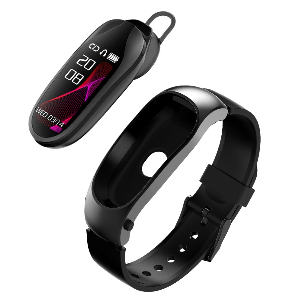 KINGWEAR bluetooth headset and smart bracelet 2 in 1 fitness sport watch, real time heart rate monitor tarcker smart bracelet