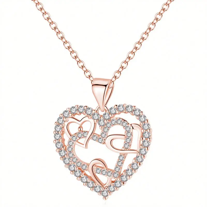 

Fashion Rose Gold Plated Zircon Heart Shape Necklace N145