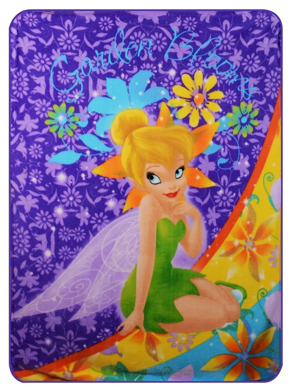 Disney Tinkerbell Garden Blooms Twin Size Raschel Mink Blanket Throw