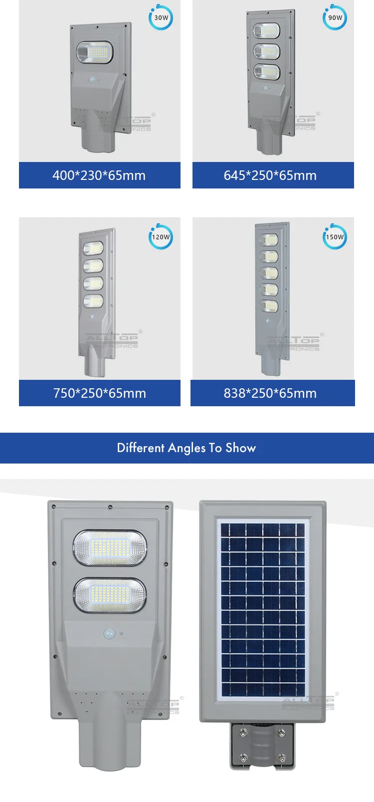 ALLTOP Zhongshan factory outdoor waterproof IP65 30w 60w 90w 120w 150w All In One LED Solar Street Light