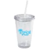 F168 16oz. Double wall clear Plastic cup with matching twist on lid and colored straws