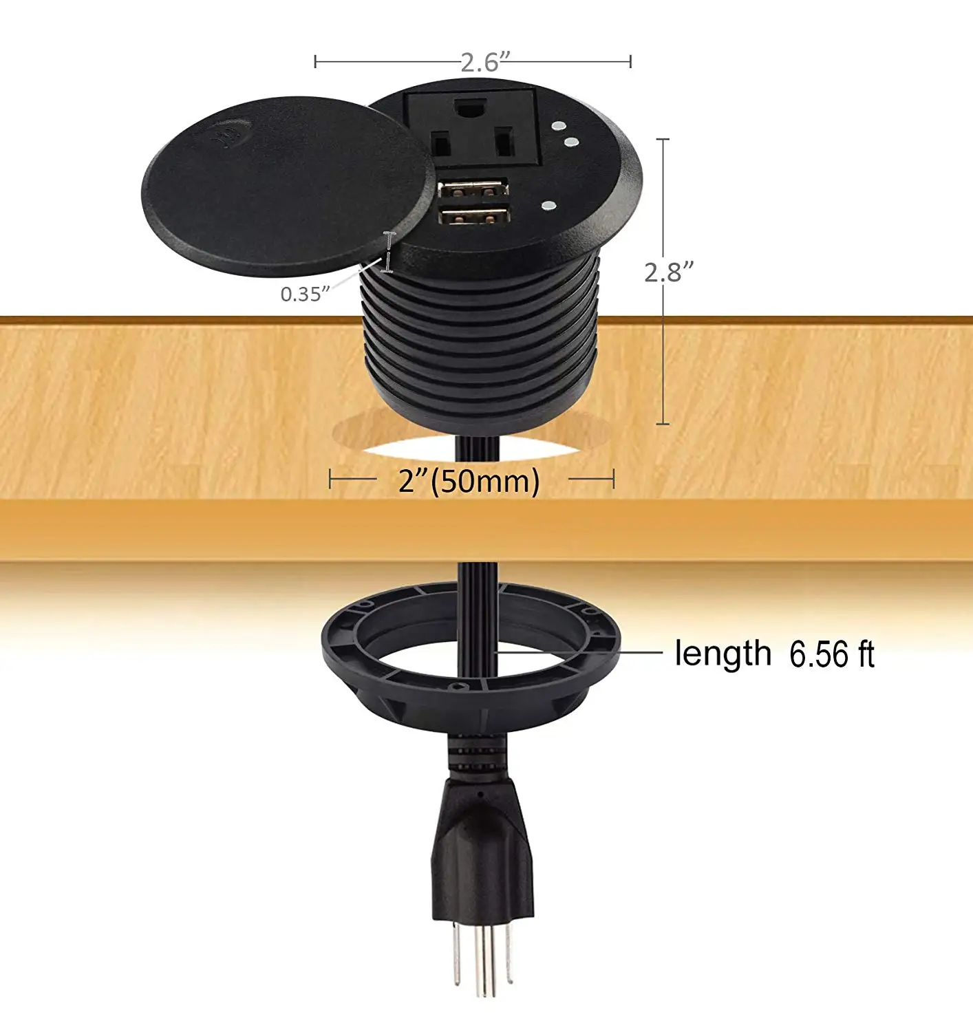 2 Inch Hole Desk Grommet Us Power Outlet Recessed Socket With 1 Ac