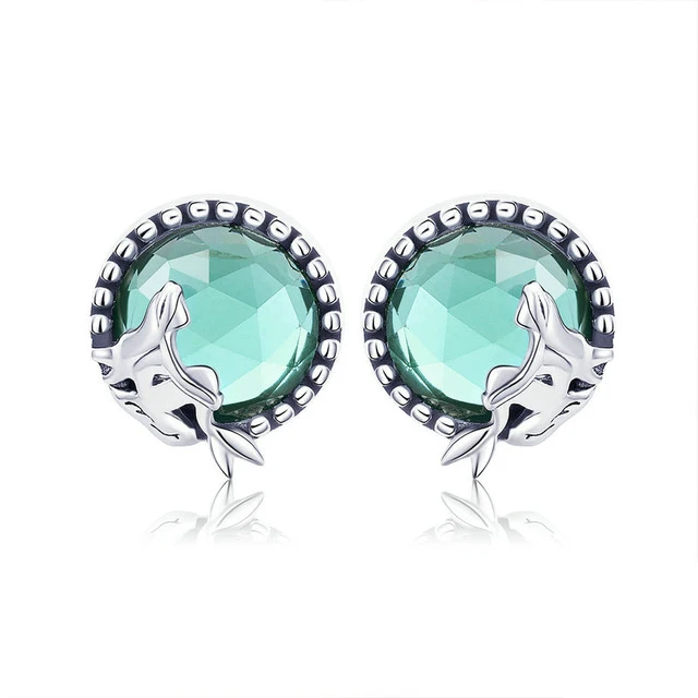 

GE12 Fashion elegant Glasses material Bright Design 925 Sterling Silver earrings crystal stud for women Mermaid jewelry