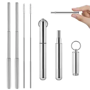 Image of Portable Stainless Steel Telescopic Drinking Straw Travel Straw Reusable Straw with Brush ,Metal Carry Case