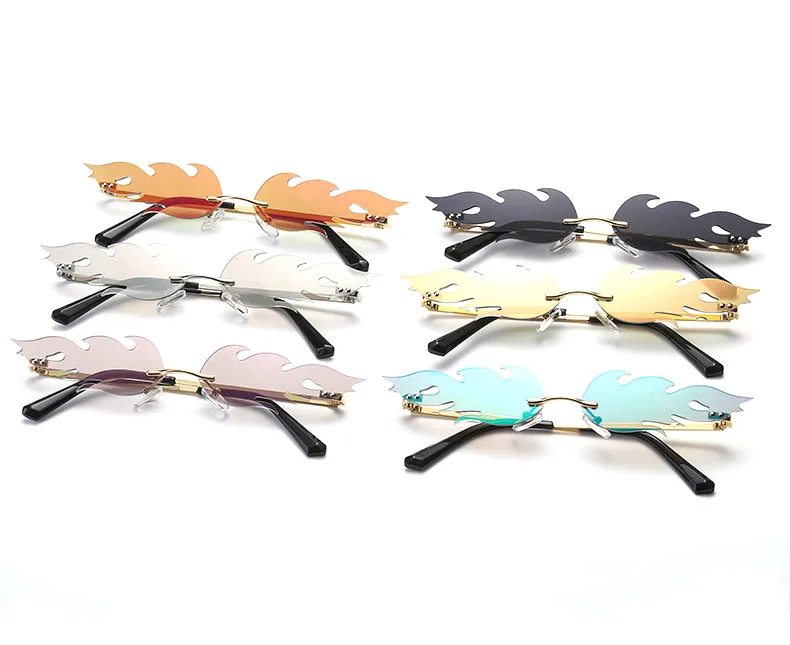 

JH Eyewear In Stock Custom Logo Metal Design Leaf shape Rimless Sunglasses 2019, Custom colors
