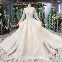 

Jancember AHTL516 Long Sleeve Wedding Dress Sheer Tulle Lace Wedding Gown Bridal Dresses Real Samples 2019 vestido de noiva